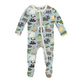 Spring Sky 2-Way Zipper Footie with an Abundance of Stuffed Animals