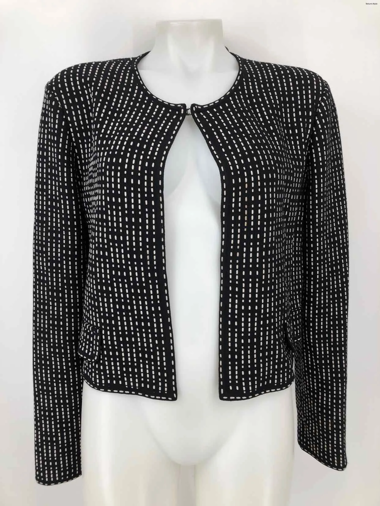 St. John Black and White Knit Print Blazer Size 12 (L) Women's Jacket