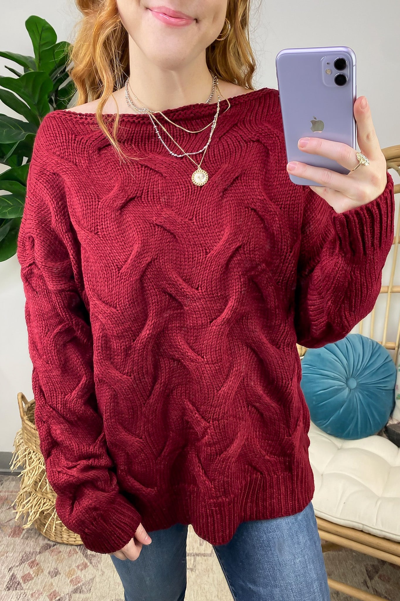 Suriel Cable Knit Boat Neck Sweater