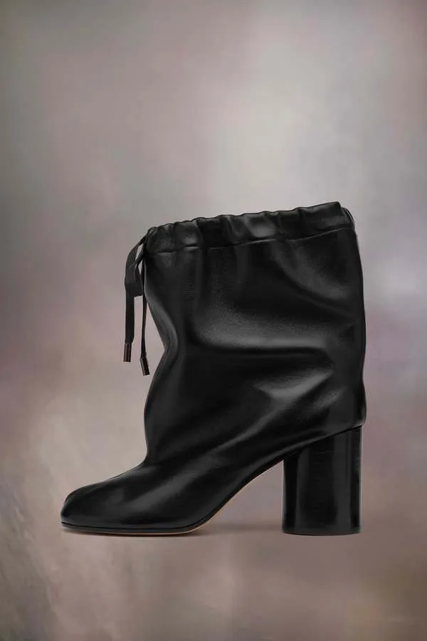 Tabi Drawstring Ankle Boots - Black