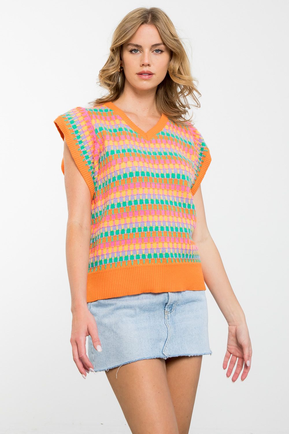 V-Neck Multicolored Knit Top