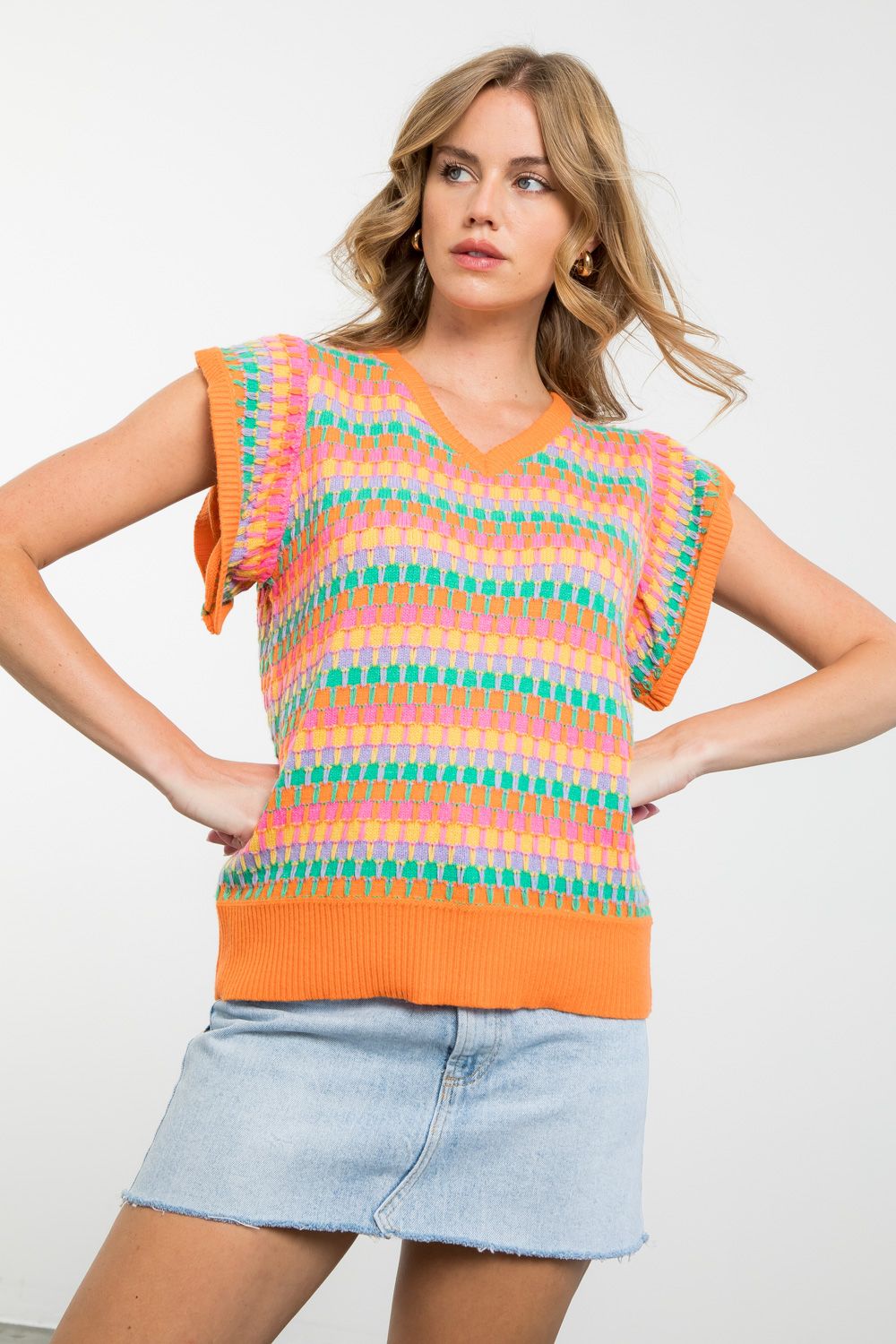 V-Neck Multicolored Knit Top