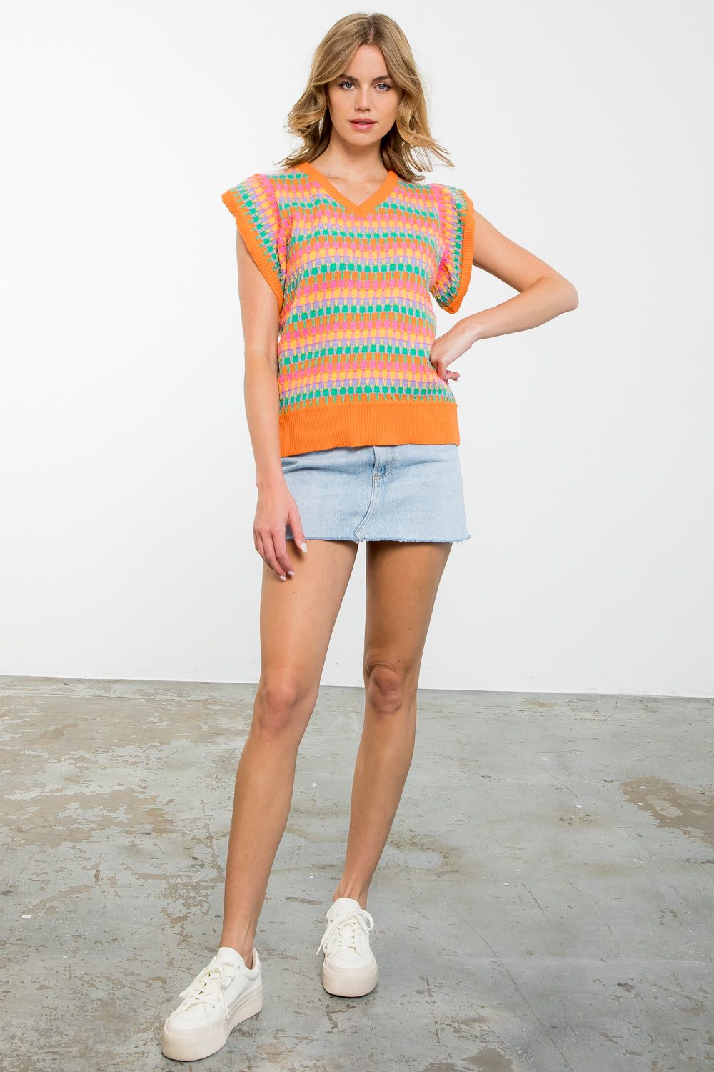 V-Neck Multicolored Knit Top