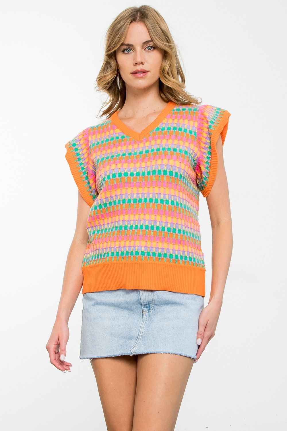 V-Neck Multicolored Knit Top