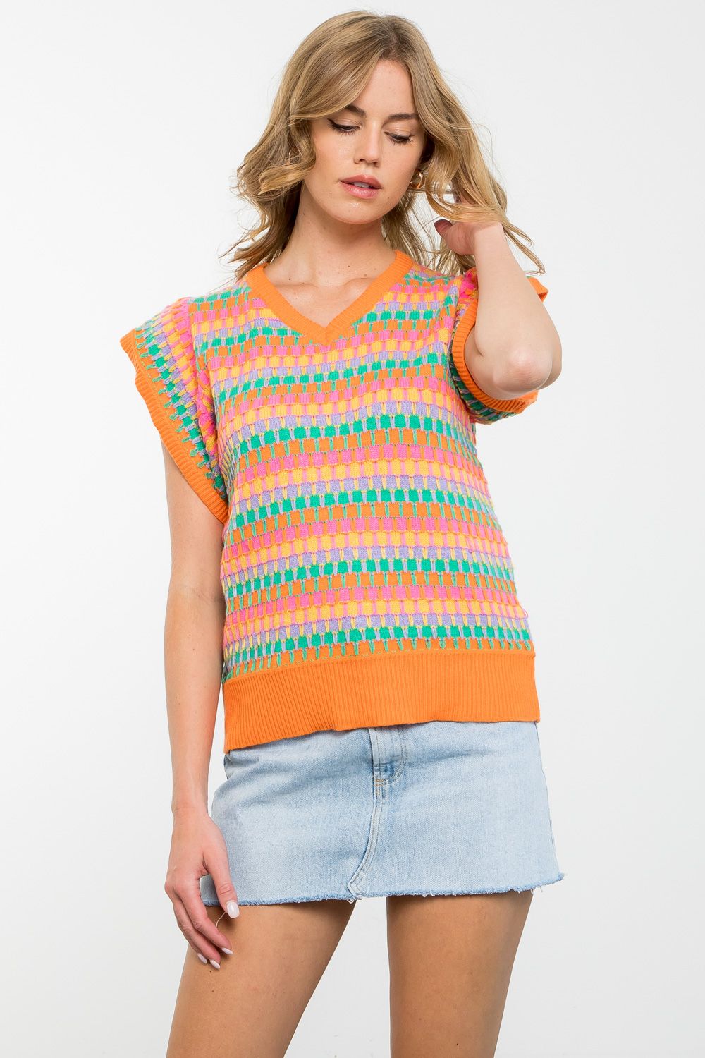 V-Neck Multicolored Knit Top