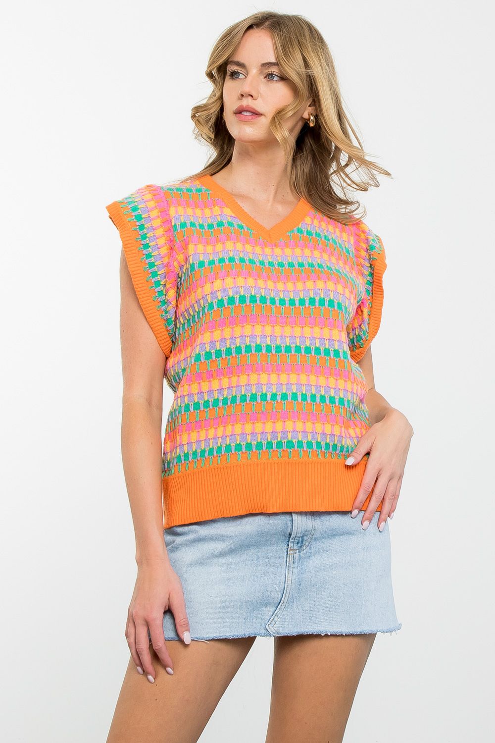 V-Neck Multicolored Knit Top