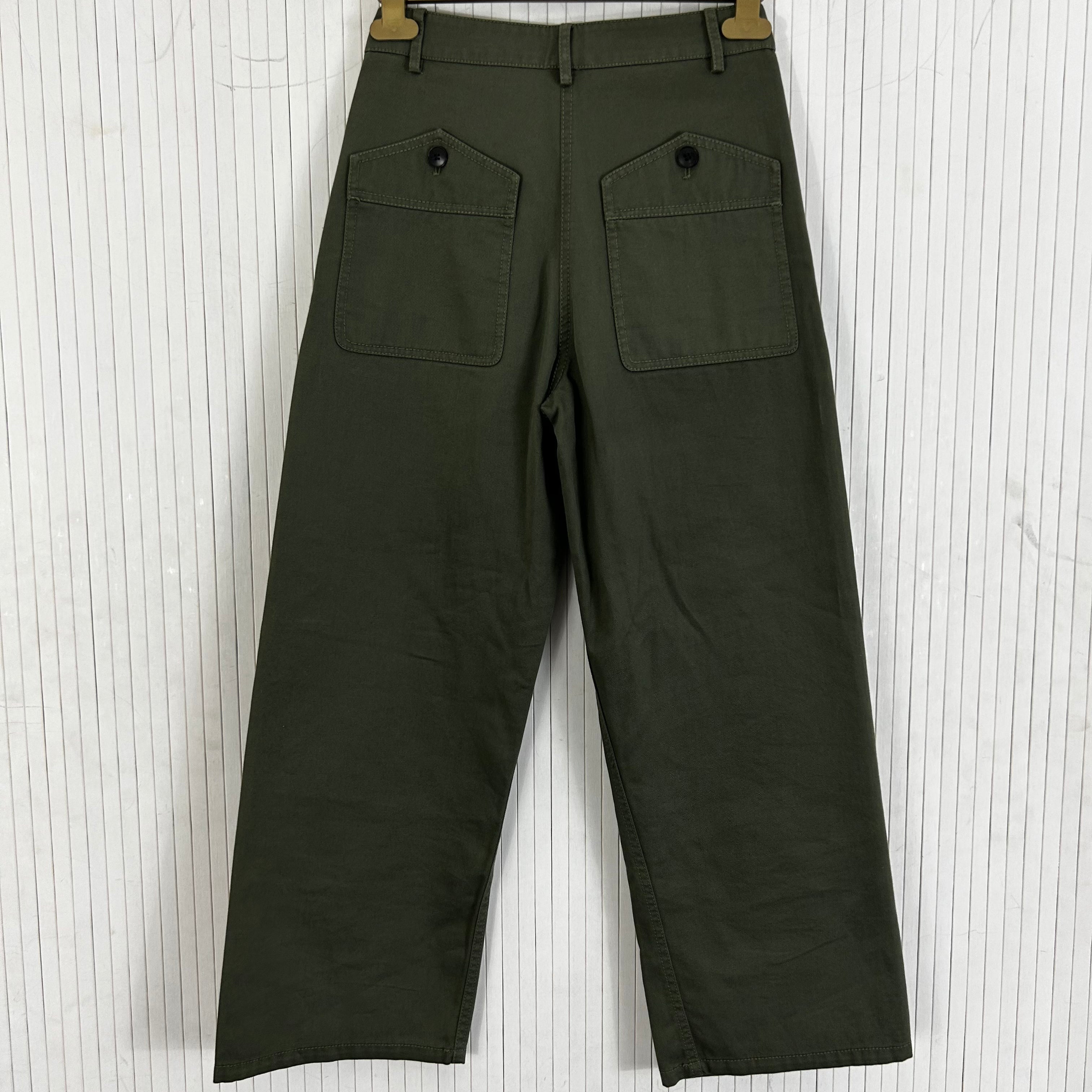 Valentino olive cotton drill wide leg crop pants XXS - $990.