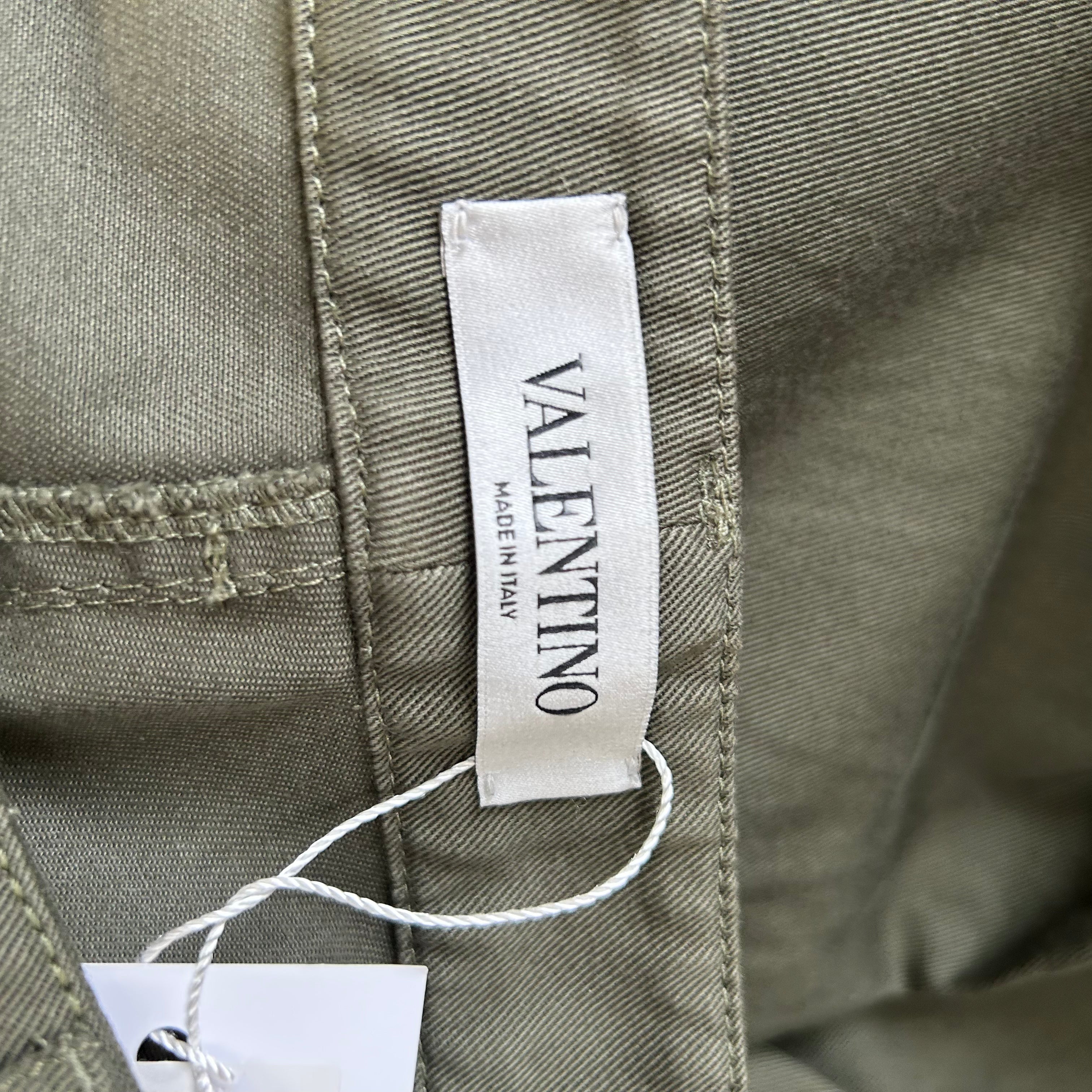 Valentino olive cotton drill wide leg crop pants XXS - $990.