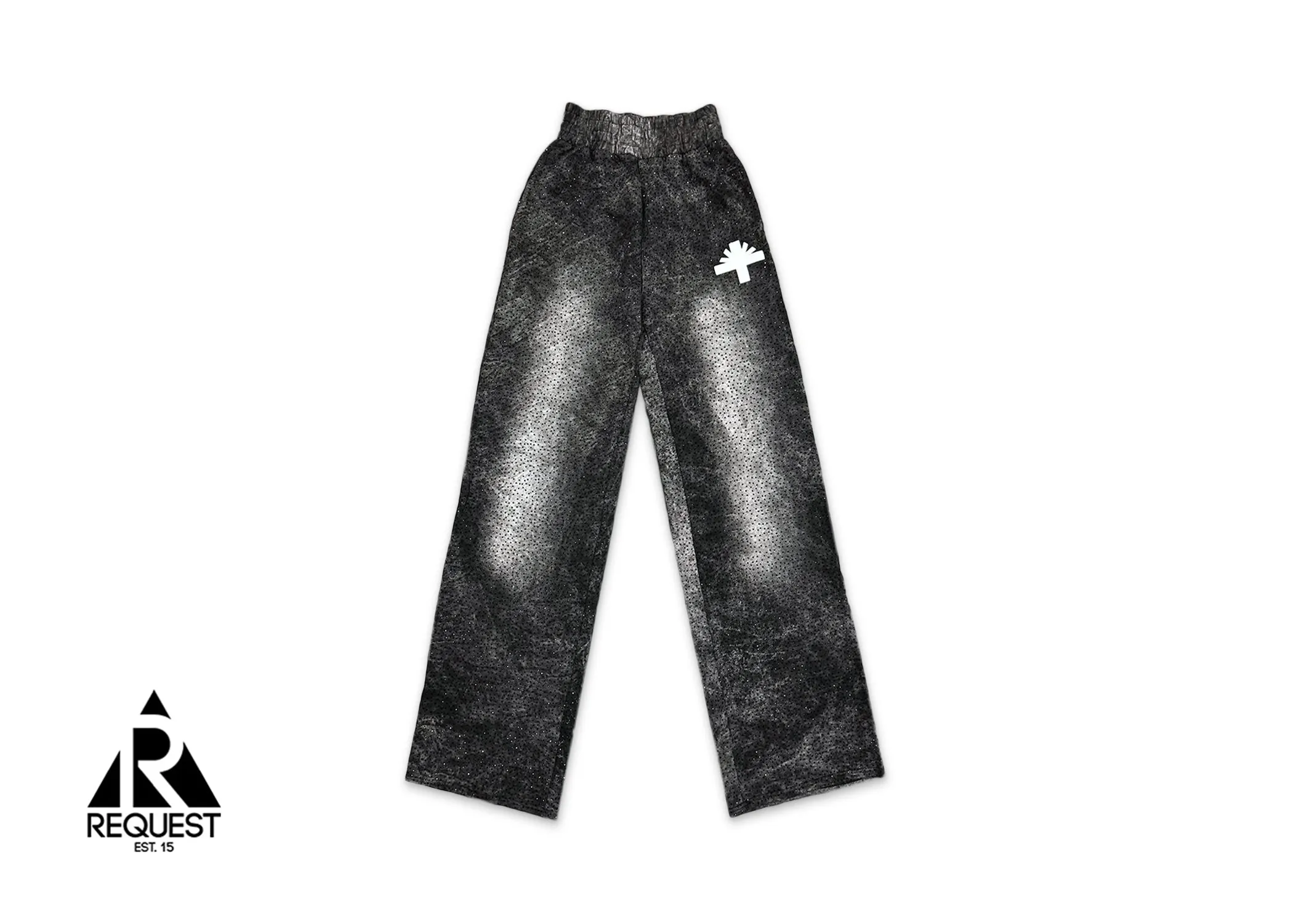 Vertabrae Crystal Wide Leg Sweatpants Washed Black - Result: Black wide leg sweatpants with vertebrae crystal design.