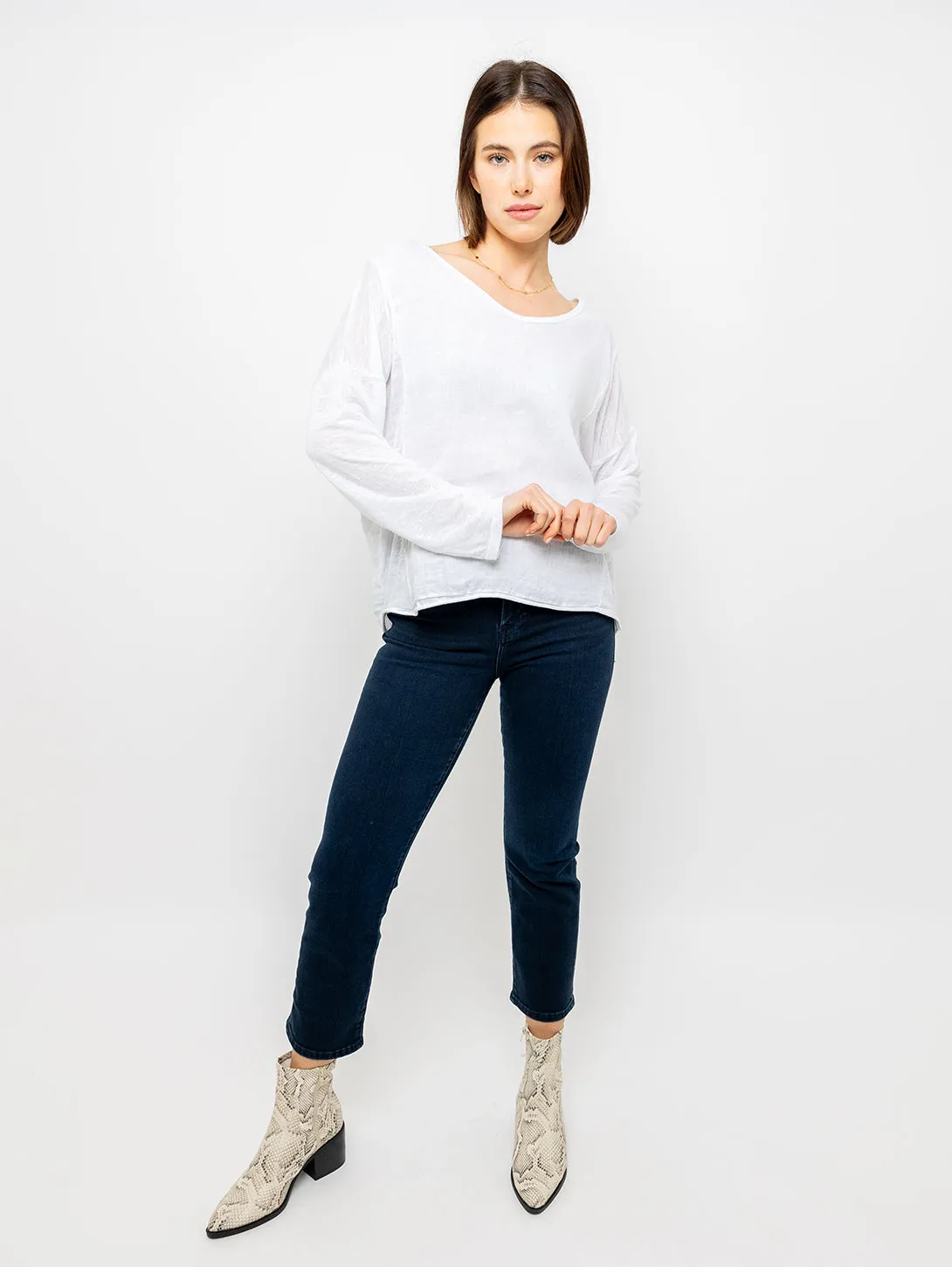 White Linen Long Sleeve Top