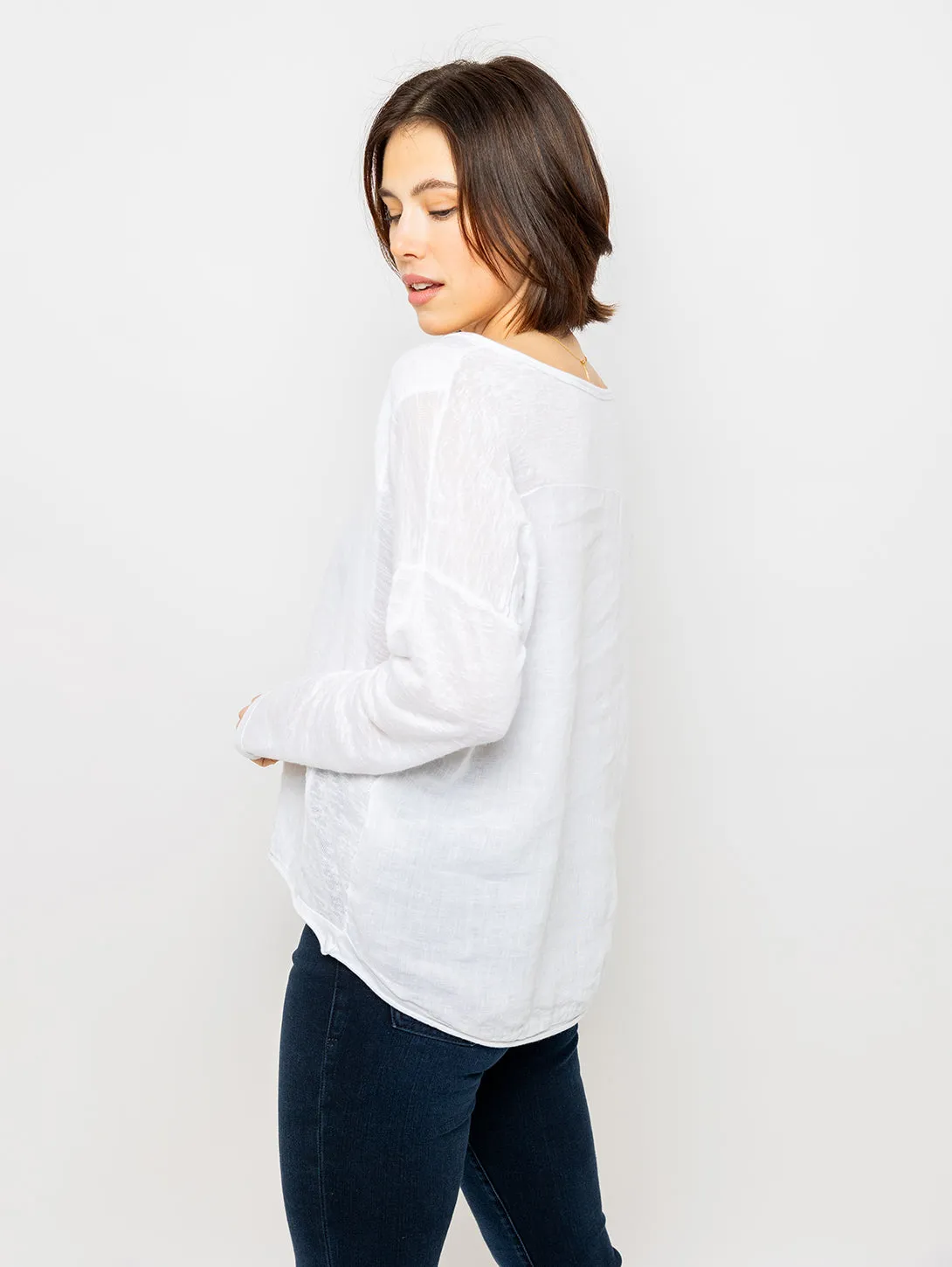 White Linen Long Sleeve Top