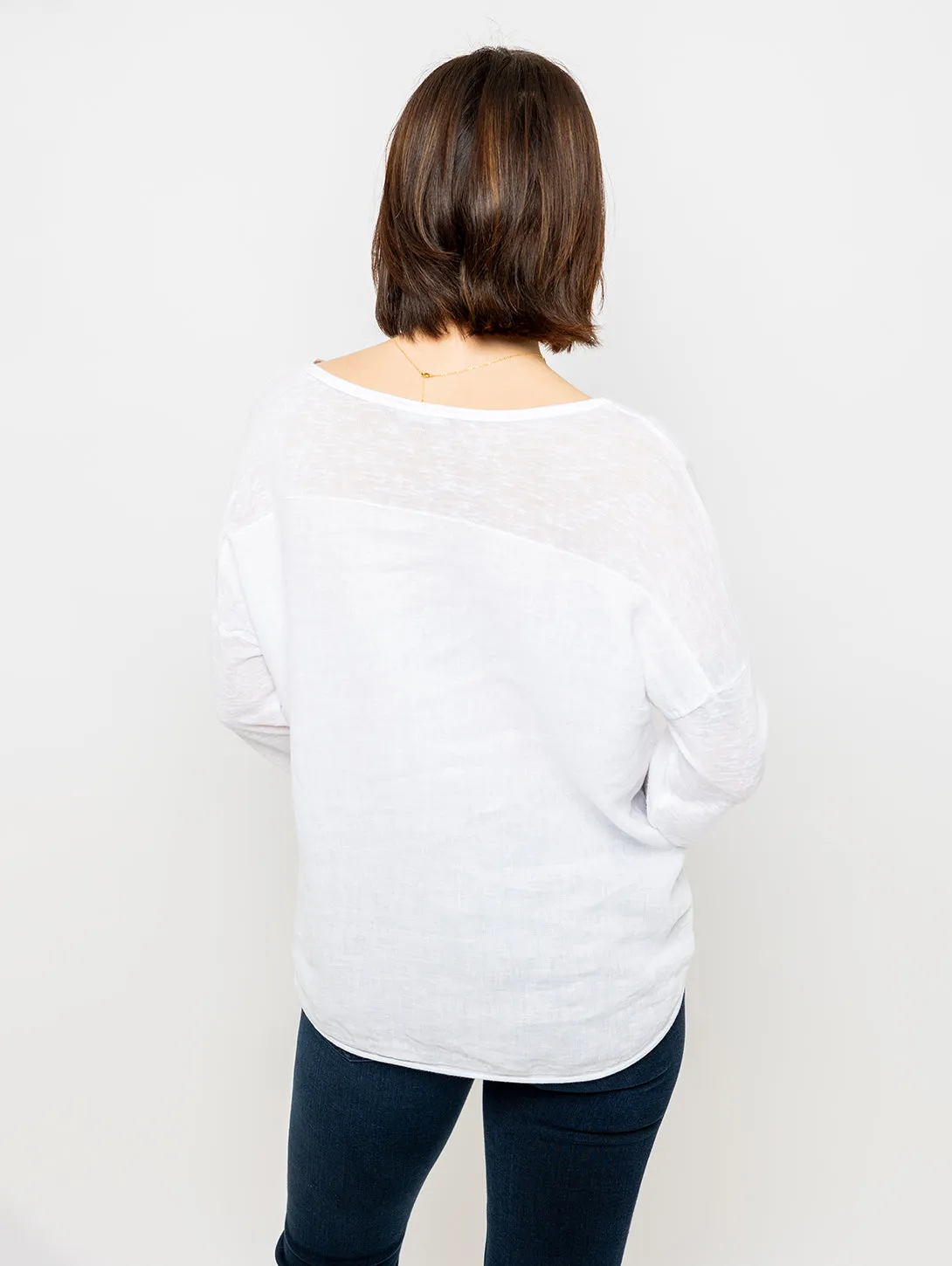 White Linen Long Sleeve Top