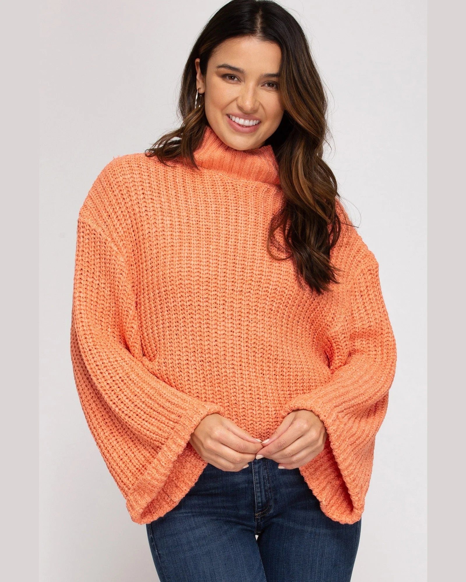 Wide Sleeve High Neck Sweater