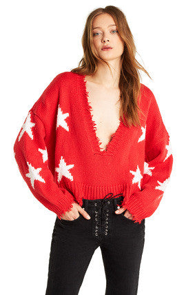 Wildfox Palmetto Sweater Stars Scarlet - Buy Now on Our Website