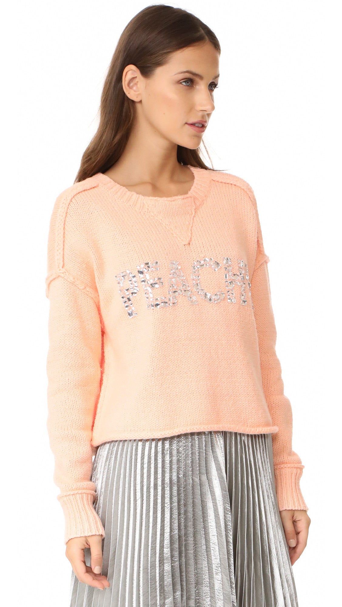 Wildfox Peach Rhinestone Crop Sweater