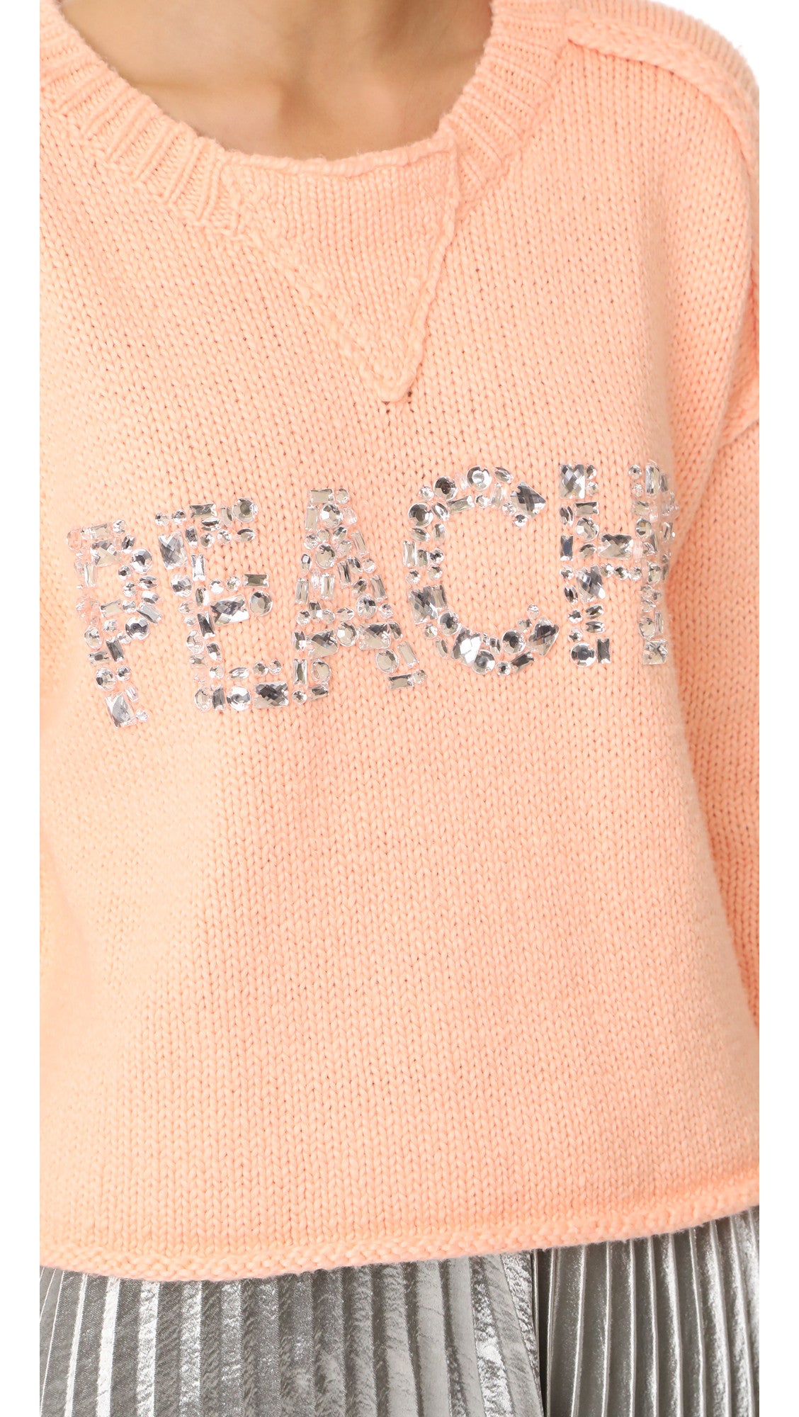 Wildfox Peach Rhinestone Crop Sweater