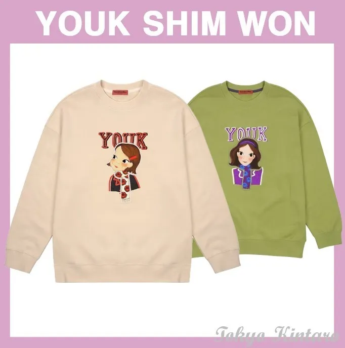 YOUKSHIMWON - Street Style Long Sleeves Logo Hoodies Sweatshirts