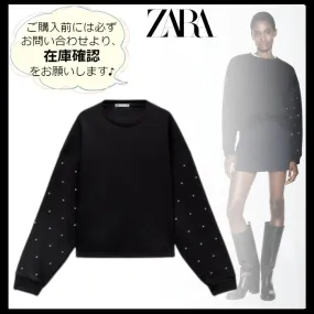 ZARA U-Neck Long Sleeves Hoodies & Sweatshirts with Jewels