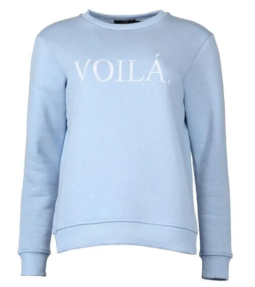 ZWILLINGSHERZ Sweater Voila women's round neck sweater with VOILÀ lettering cotton sweater 3110-1204-3 light blue